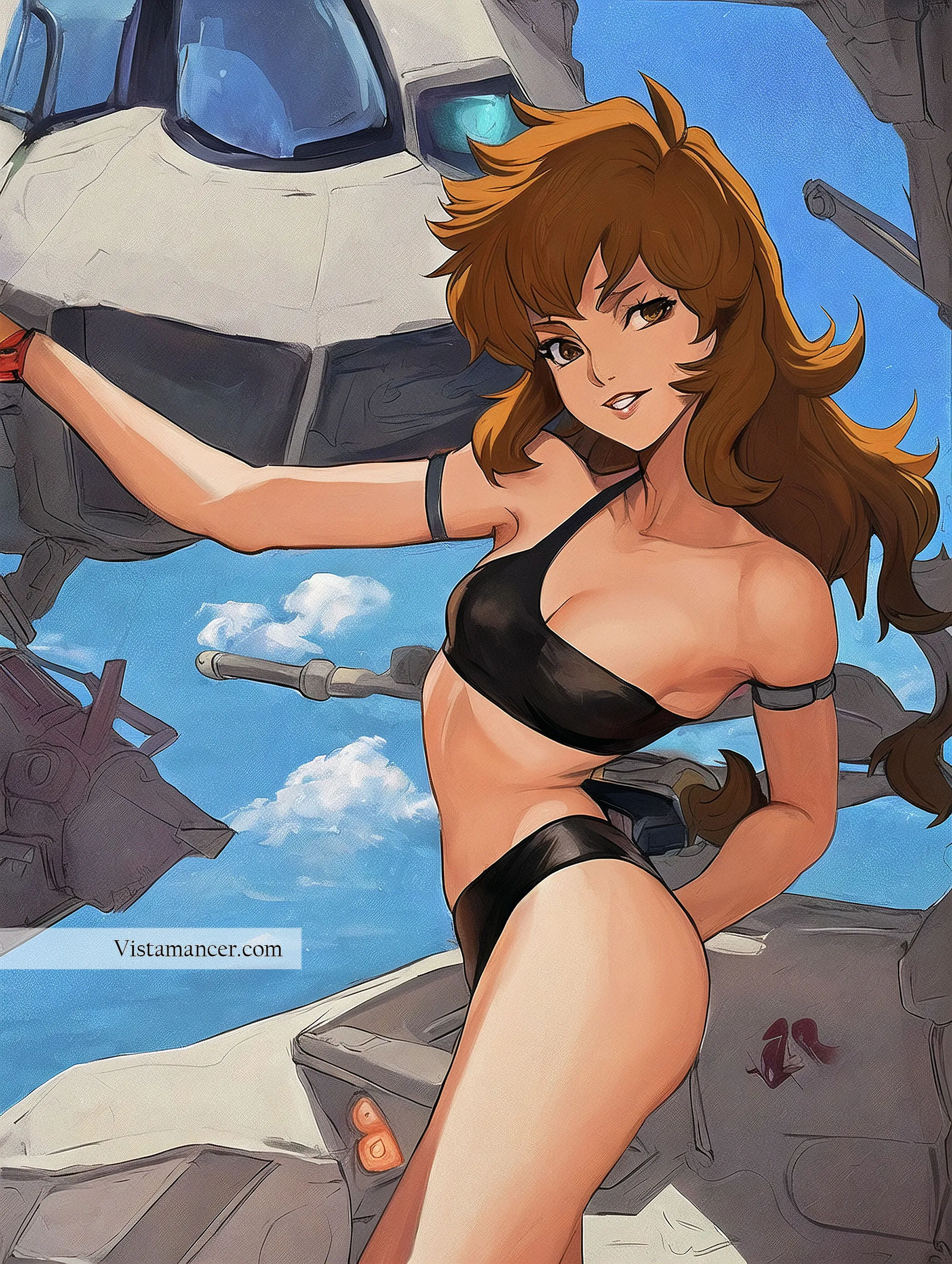 Brunette cartoon girl posing in black bikini