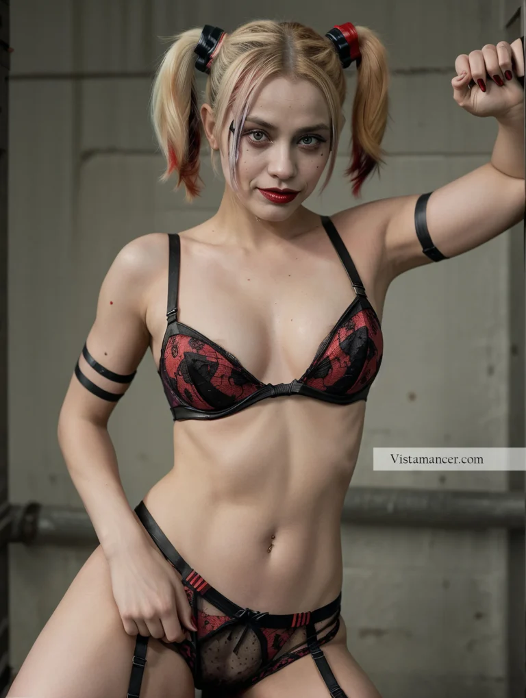 Dirty blonde Harley dressed in sexy red lingerie