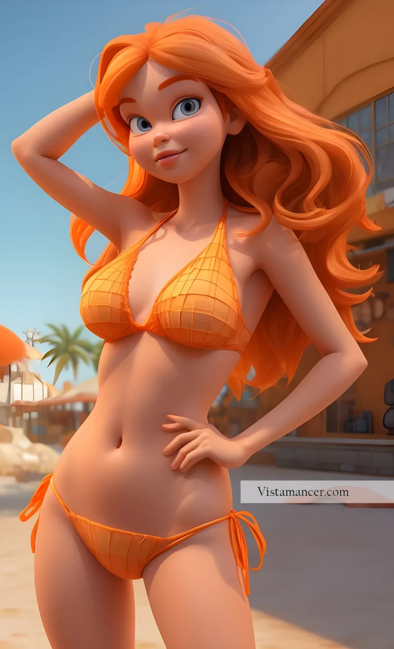 3D redhead in bikini