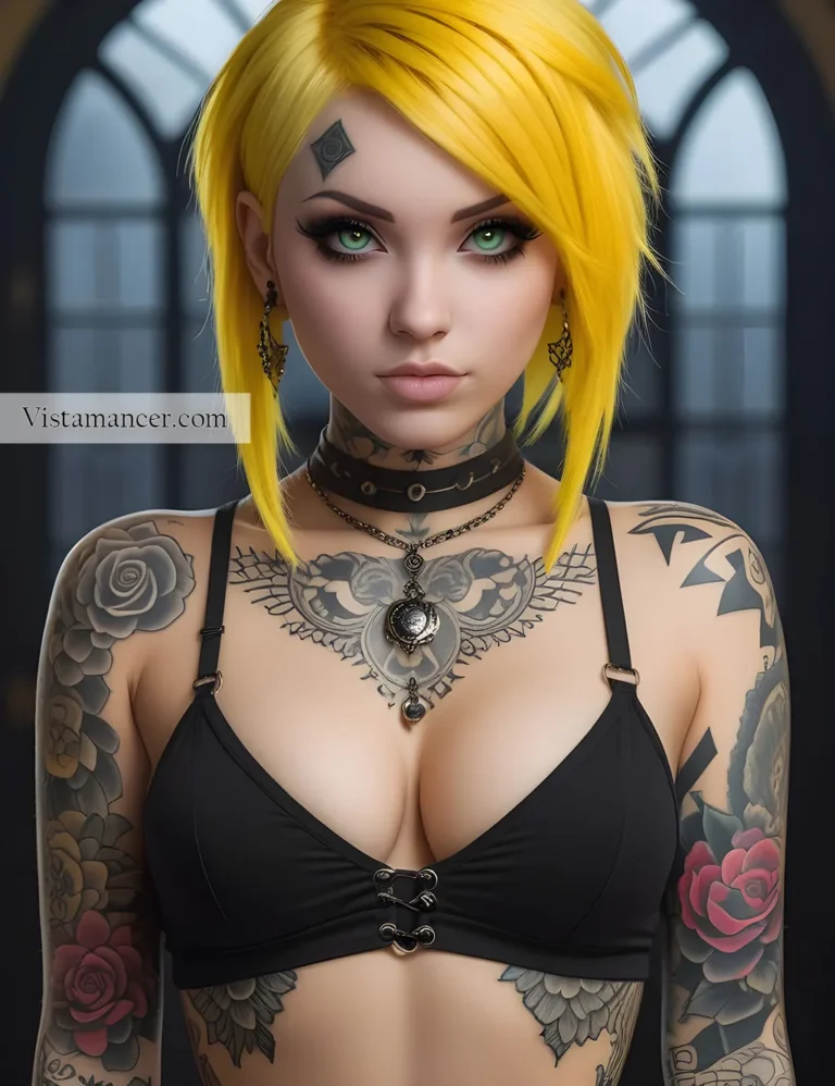 Yellow haired goth girl in bra