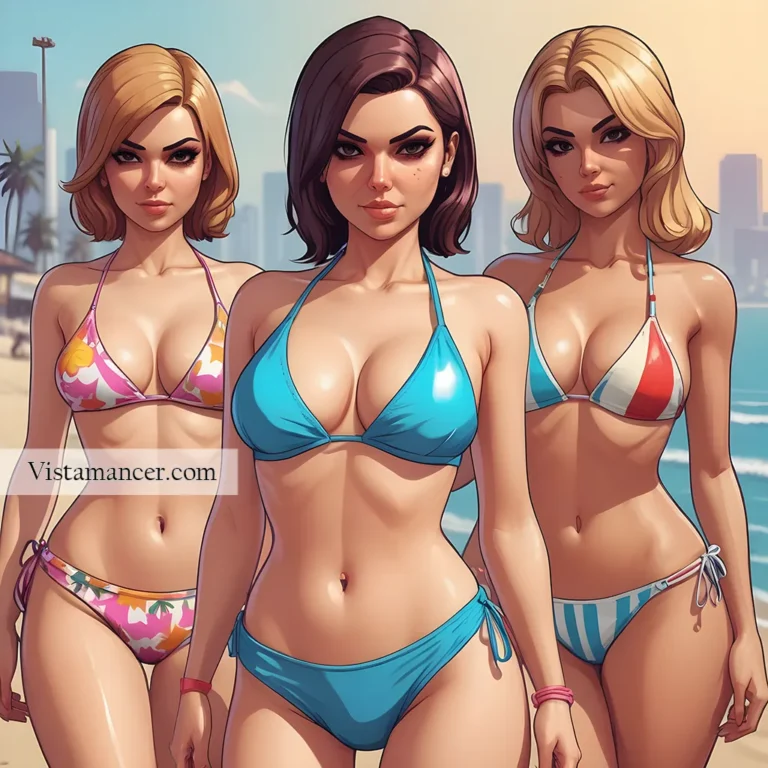 GTA style - three hot girls in bikinis at the beach