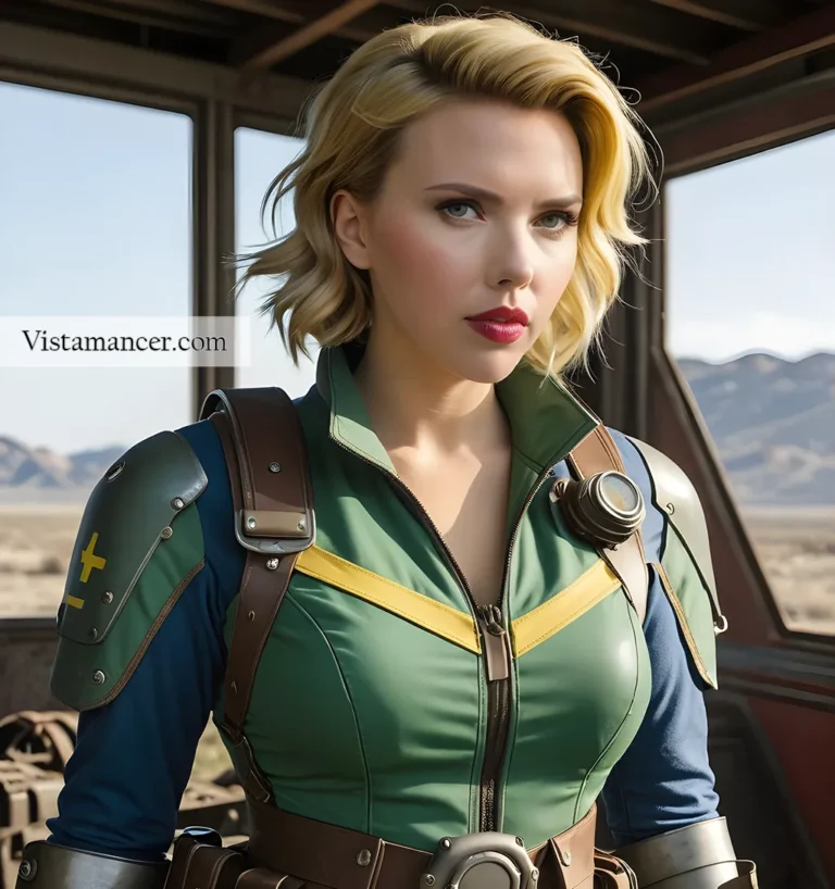 Scarlett Johansson dressed in fallout gear