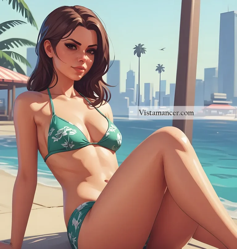 GTA style - brunette wearing green bikini