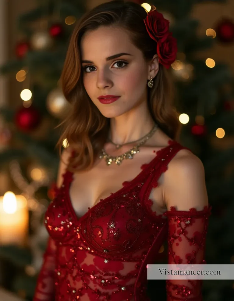 2412 (4) Emma in a stunning red Christmas-themed dress