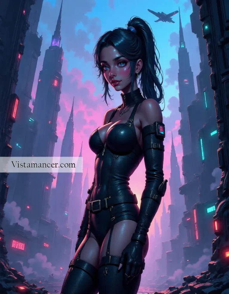 2501 (42) Petite brunette in futuristic cityscape 1/2
