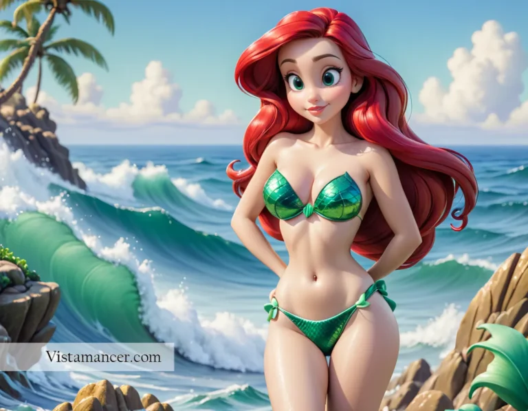 2502 (3) With her fiery red hair dancing in the breeze, Princess Ariel stands by the ocean, where the waves meet her dreams 3/4