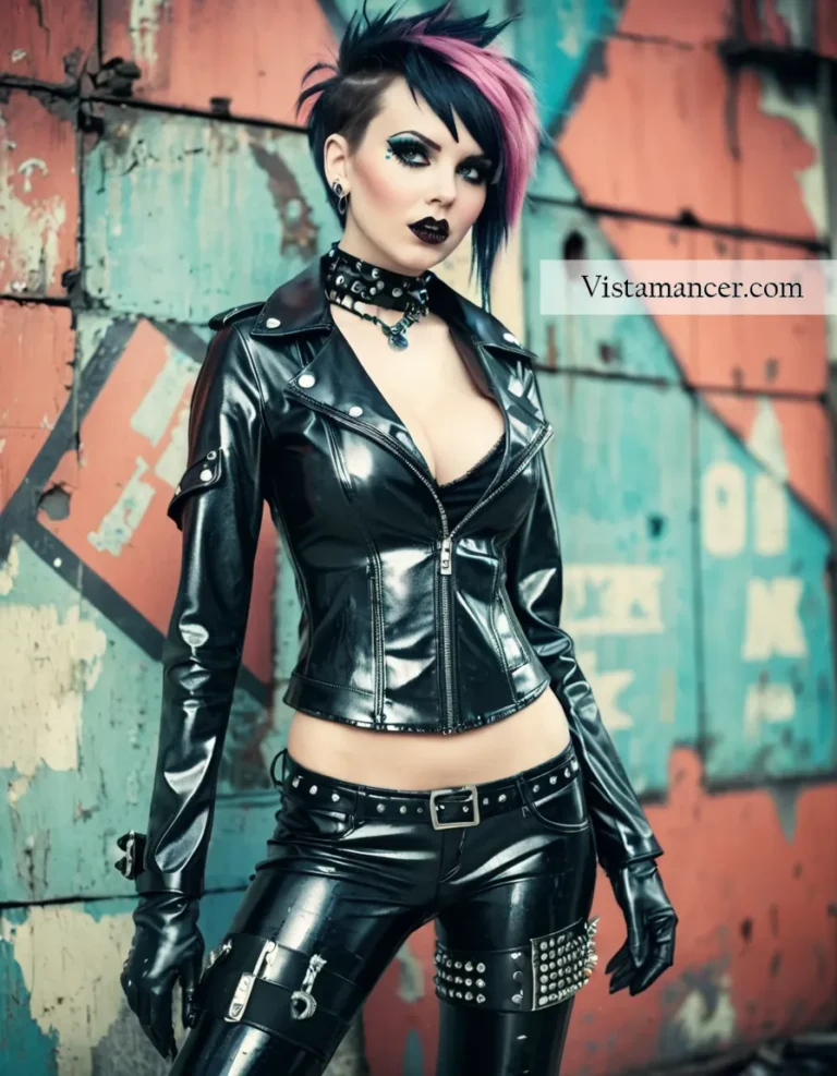 2502 (43) Blending goth elegance with a pop of pink, she owns the streets with dark beauty and vibrant flair