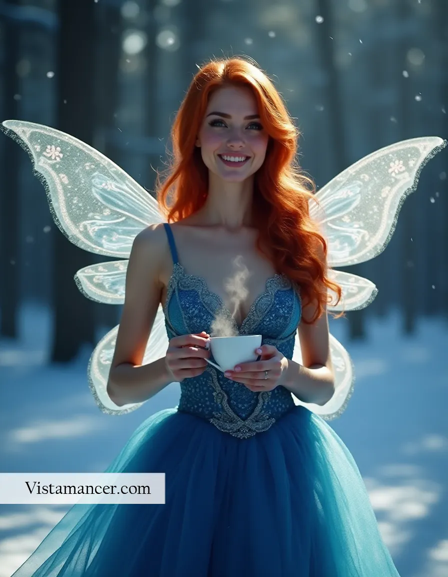 25031 (1) Enchanting sips in a winter wonderland—warmth, magic, and a touch of fairy charm - Vistamancer AI Art