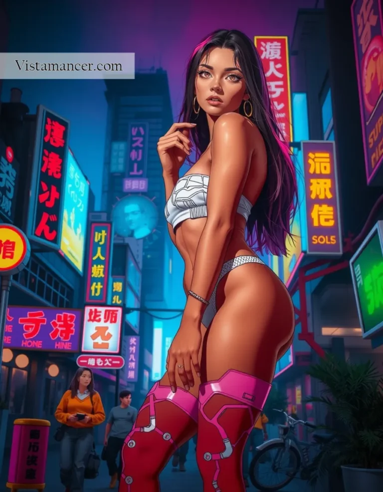 25031 (12) Modern beauty meets a futuristic skyline—bold, confident, and glowing - Vistamancer AI Art