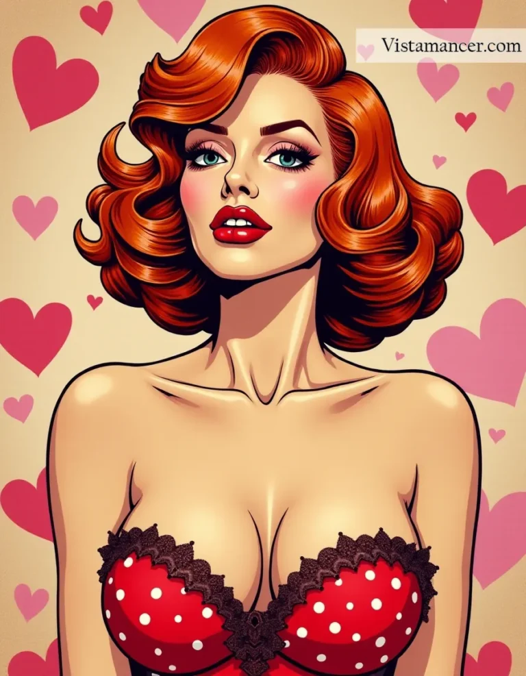 25031 (21) Retro charm with a fiery twist—bold, bright, and surrounded by love - Vistamancer AI Art
