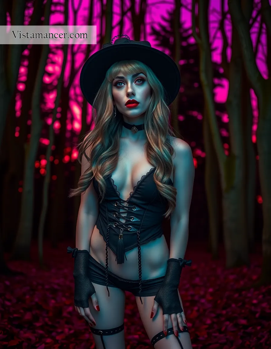 25031 (23) Enchanted shadows and violet skies—gothic elegance deep in the forest - Vistamancer AI Art