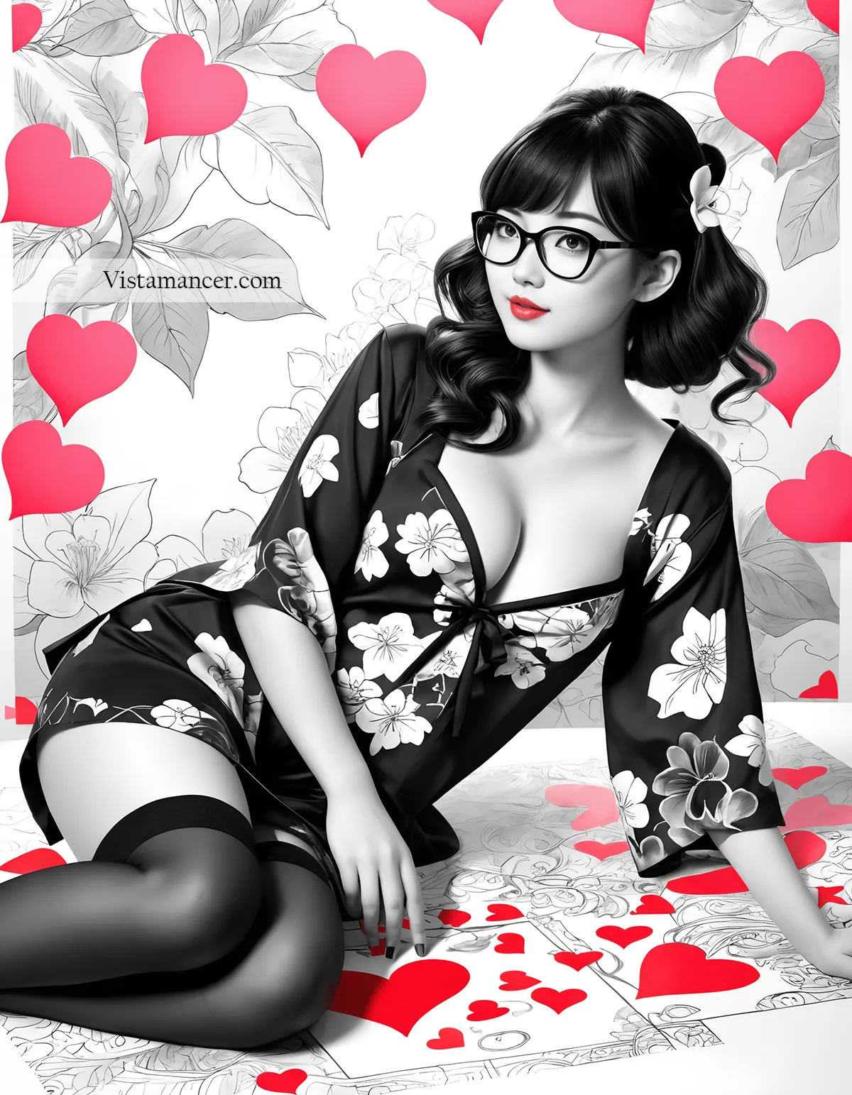 25031 (37) Striking contrasts—elegance in black and white, passion in red - Vistamancer AI Art