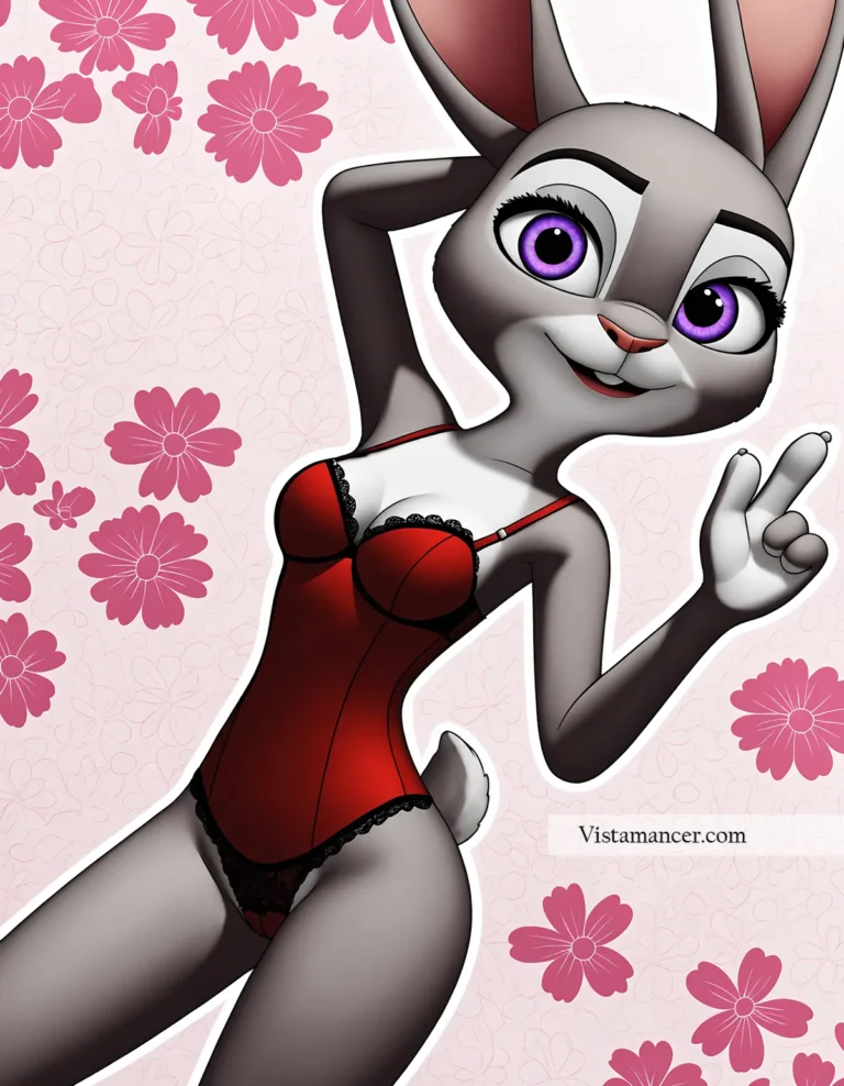 25031 (44) Judy Hopps in red, blooming with confidence against a sea of flowers - Vistamancer AI Art