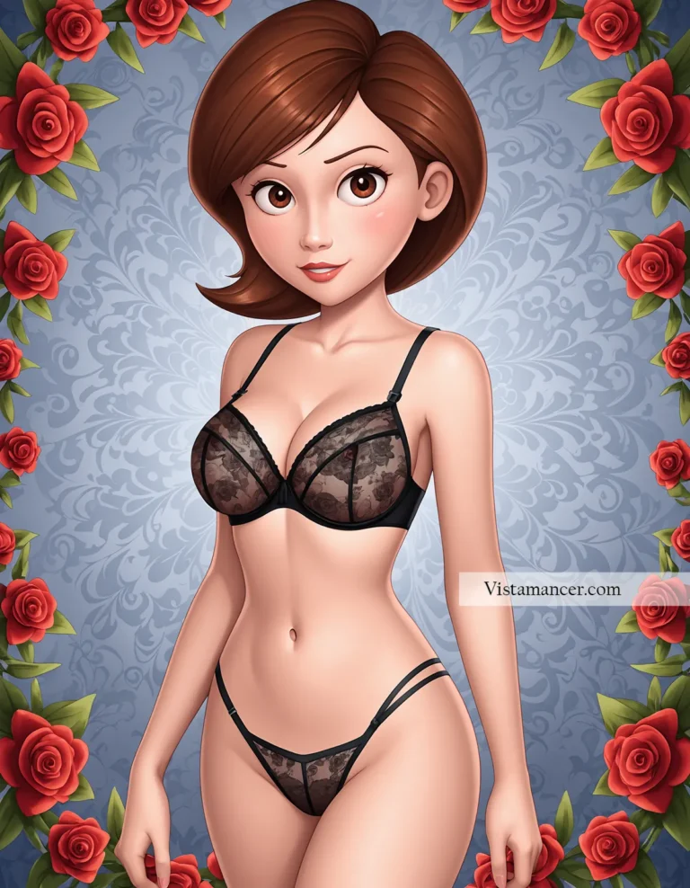 25031 (47) Helen Parr in black, elegantly surrounded by blooming roses - Vistamancer AI Art