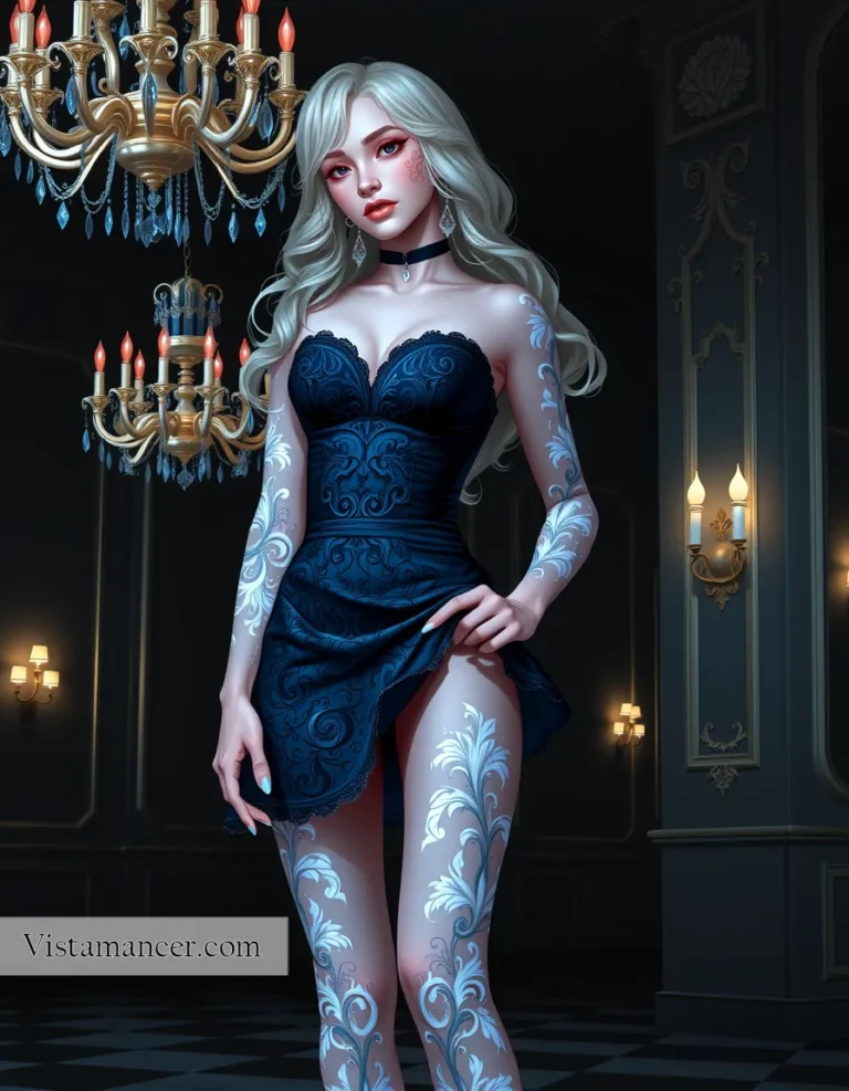 25031 (50) Golden locks, bold ink, and deep blue elegance - Vistamancer AI Art