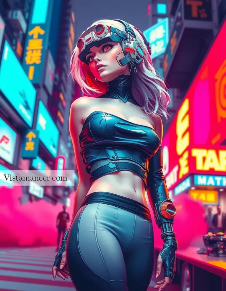 25031 (55) Neon lights, electric dreams, and a rebel with violet flames. - Vistamancer AI Art