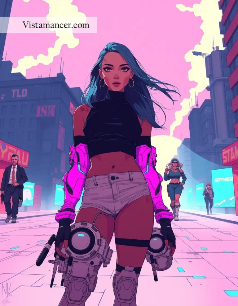 25031 (60) Neon lights, cyber dreams, and electric blue—living the cyberpunk revolution - Vistamancer AI Art