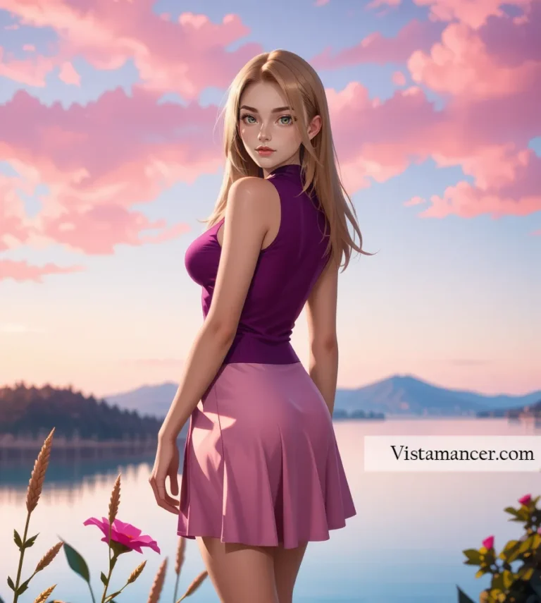 25031 (61) Blending with the vibrant hues of nature—pink, purple, and mountains as far as the eye can see