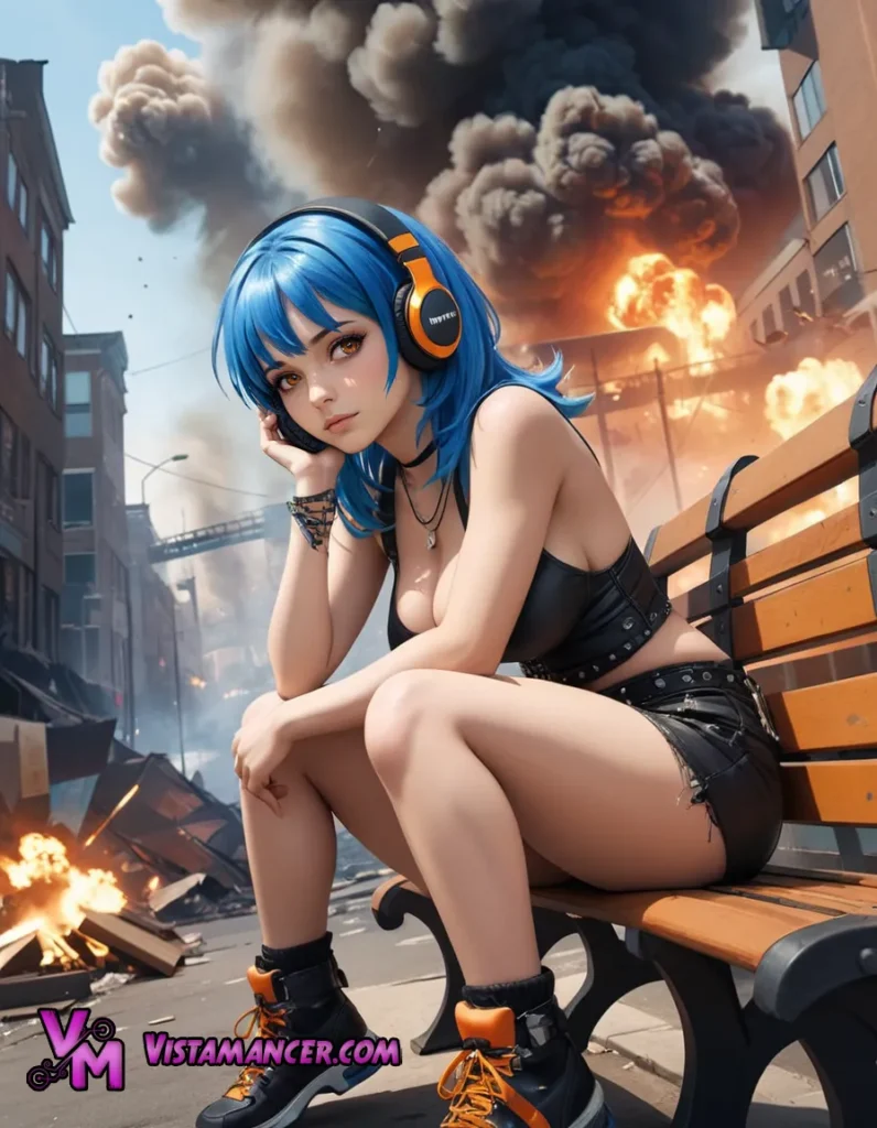 The Blue-Haired Girl Lost in Music as the World Burns