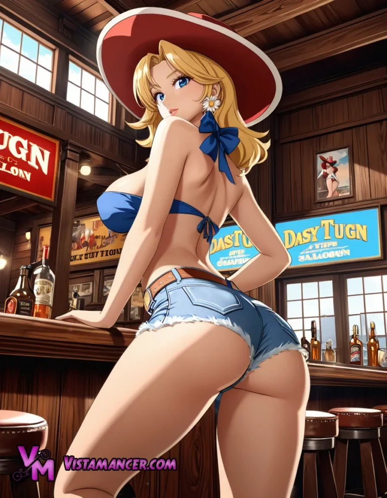 Whiskey and Wind: The Cowgirl at the Bar - Vistamancer AI Art
