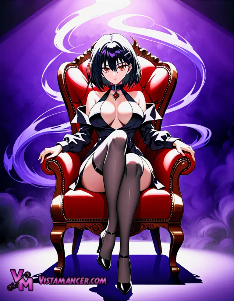 Crimson Gaze: The Silent Queen in the Smoke - Vistamancer AI Art