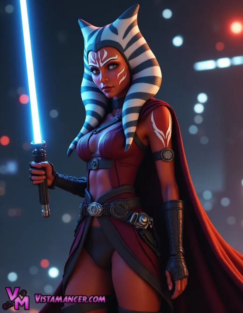 Ahsoka Tano Faces the Darkness with Her Lightsaber Drawn - Vistamancer AI Art