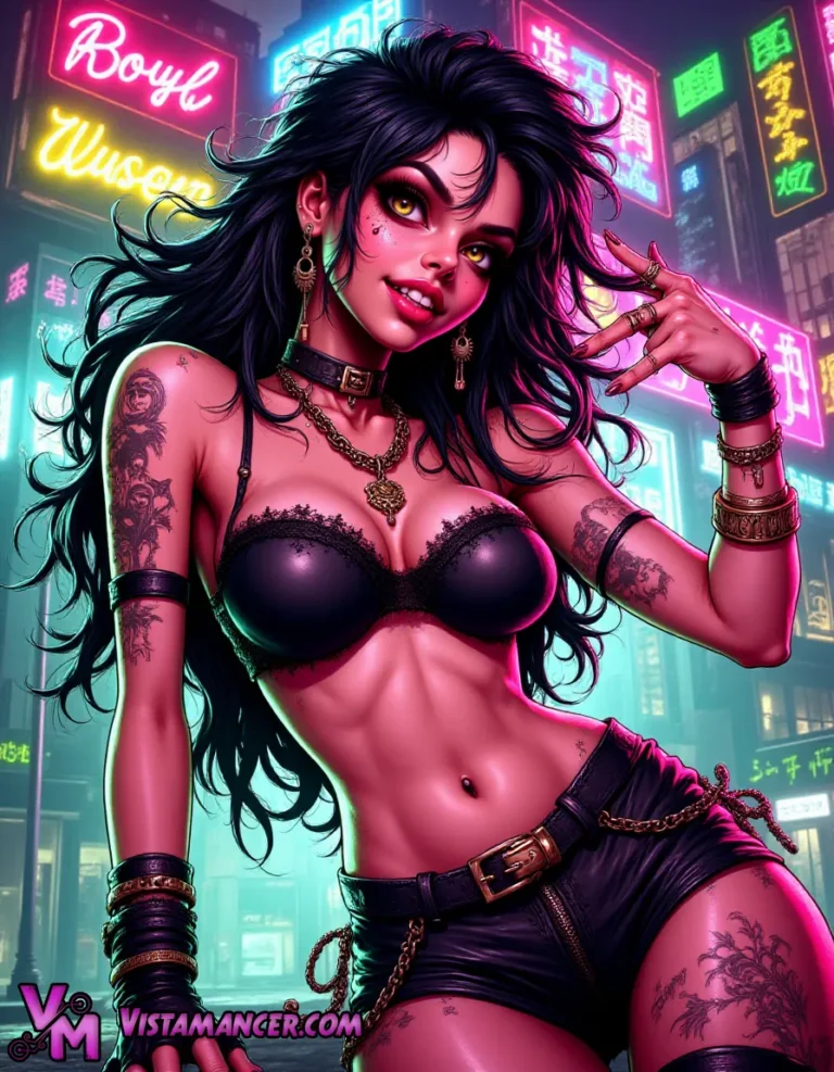 Neon Reverie Draped in Midnight Threads - Vistamancer AI Art