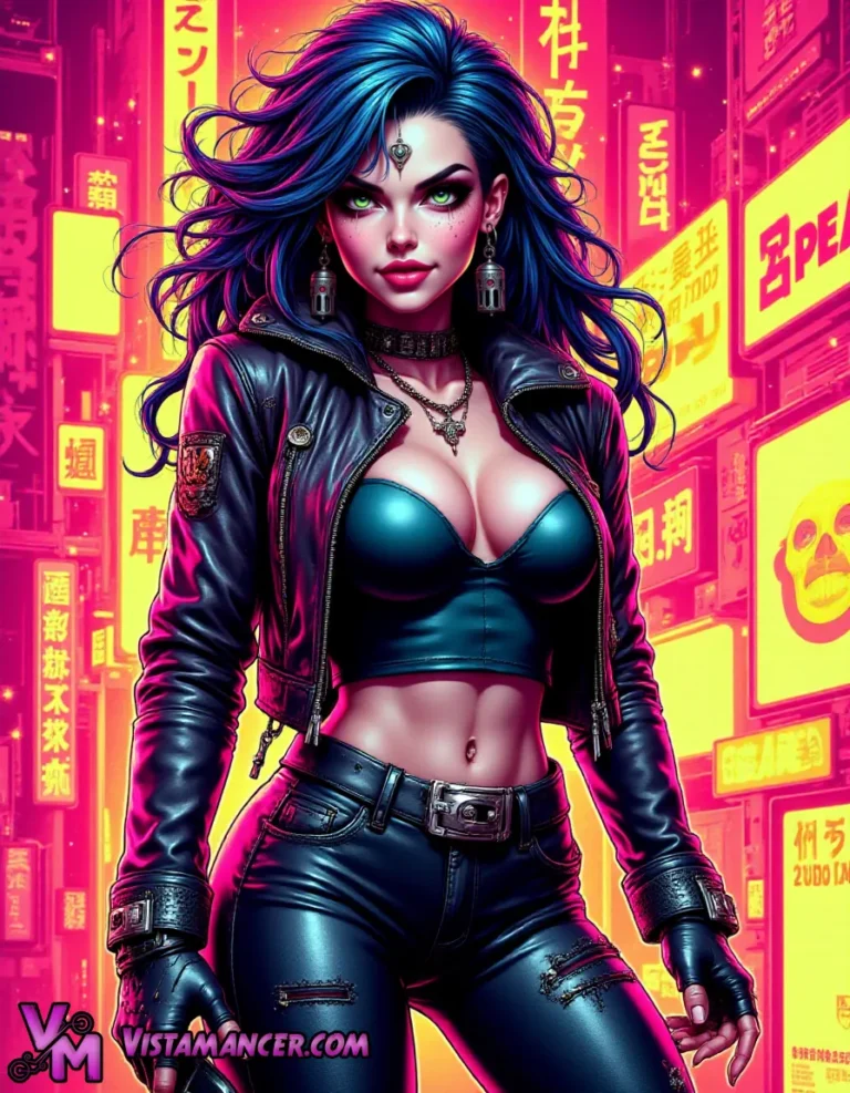 Shadow Siren Under Candy-Colored Skies - Vistamancer AI Art