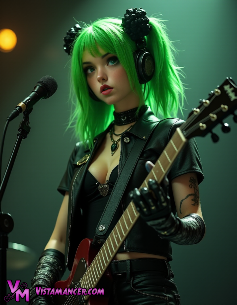She Sings in Static and Starlight - Vistamancer AI Art