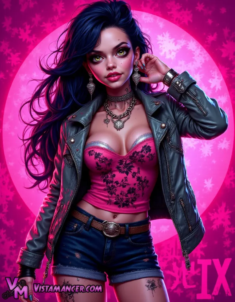 She Shines in Pink Beneath the Halo Clad in Black - Vistamancer AI Art