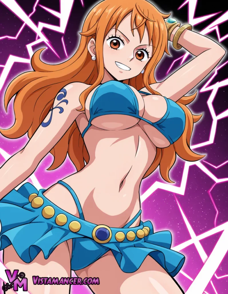 Nami Strikes in the Storm Light - Vistamancer AI Art