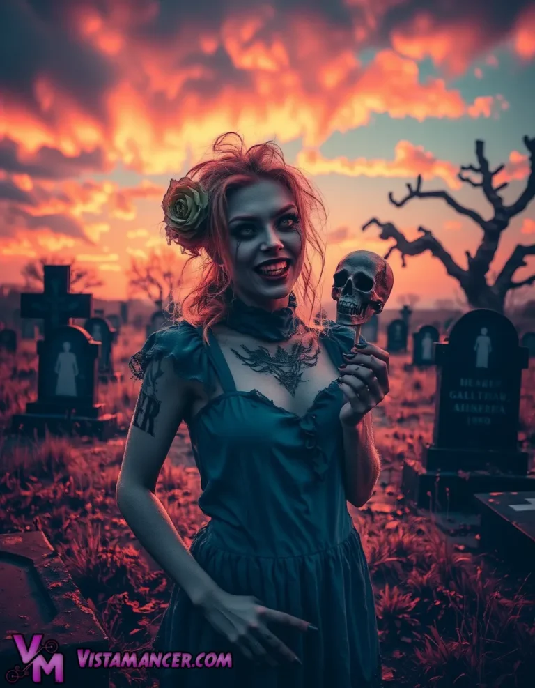 Eerie Presence in the Graveyard at Dusk - Vistamancer AI Art