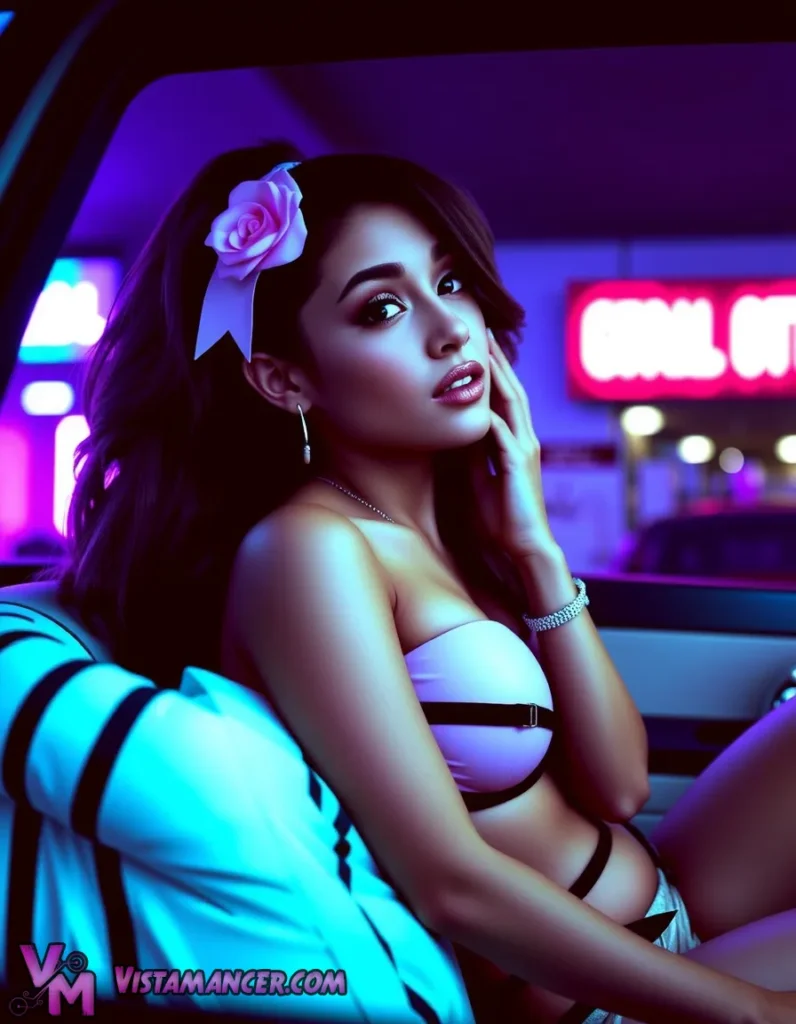 Neon Rose in the Night Drive - Vistamancer AI Art