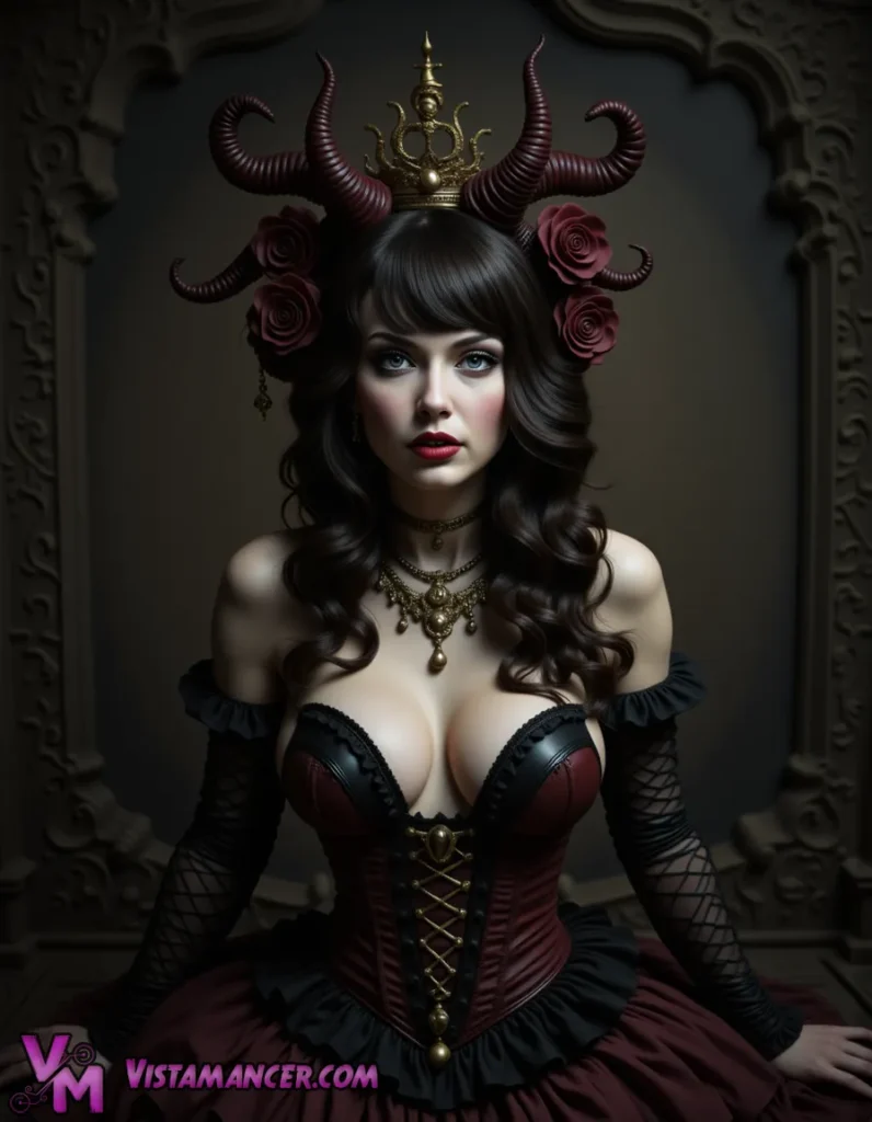 Crowned in Thorns and Velvet Shadows - Vistamancer AI Art