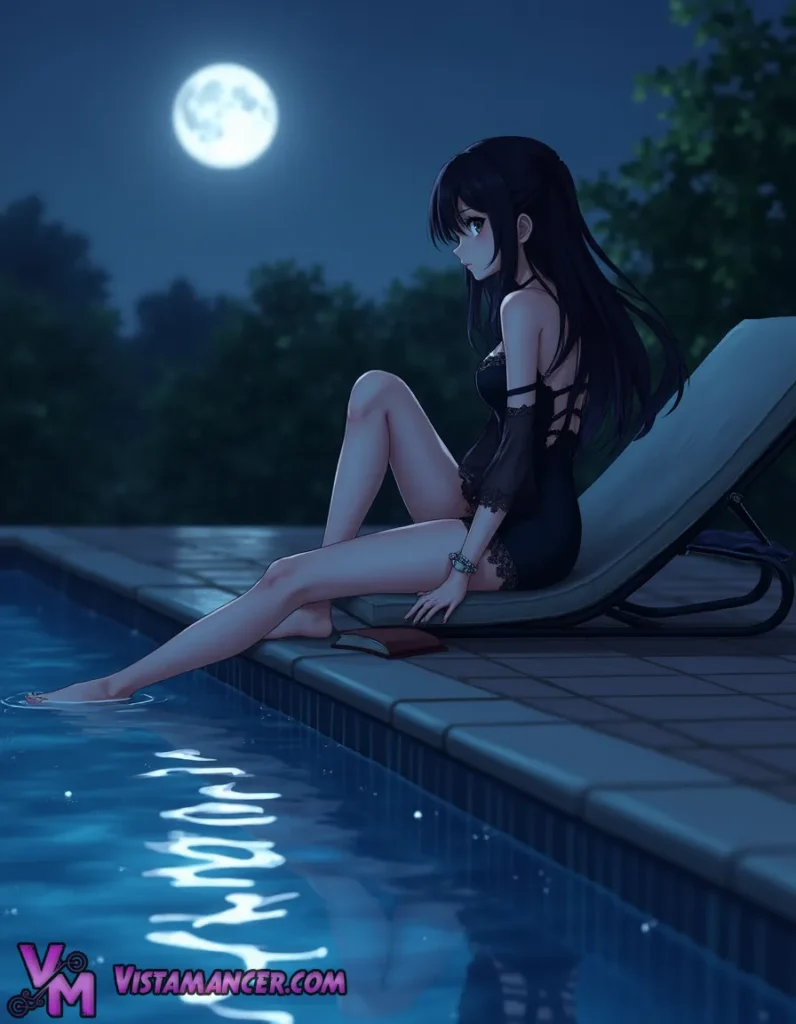 Midnight Reflections Beside the Silent Pool - Vistamancer AI Art