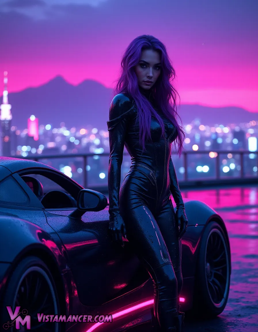 Neon Fury: Queen of the Midnight Streets - Vistamancer AI Art