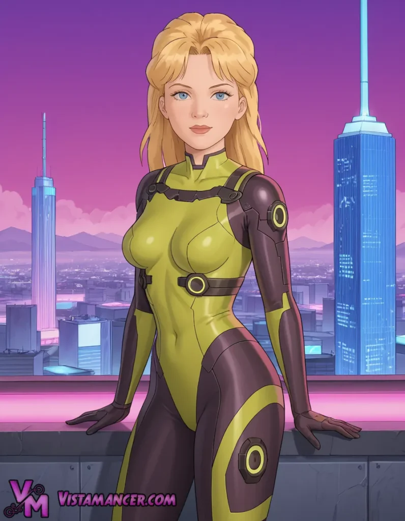 Luanne Platter Kicks Back in a Neon Future - Vistamancer AI Art