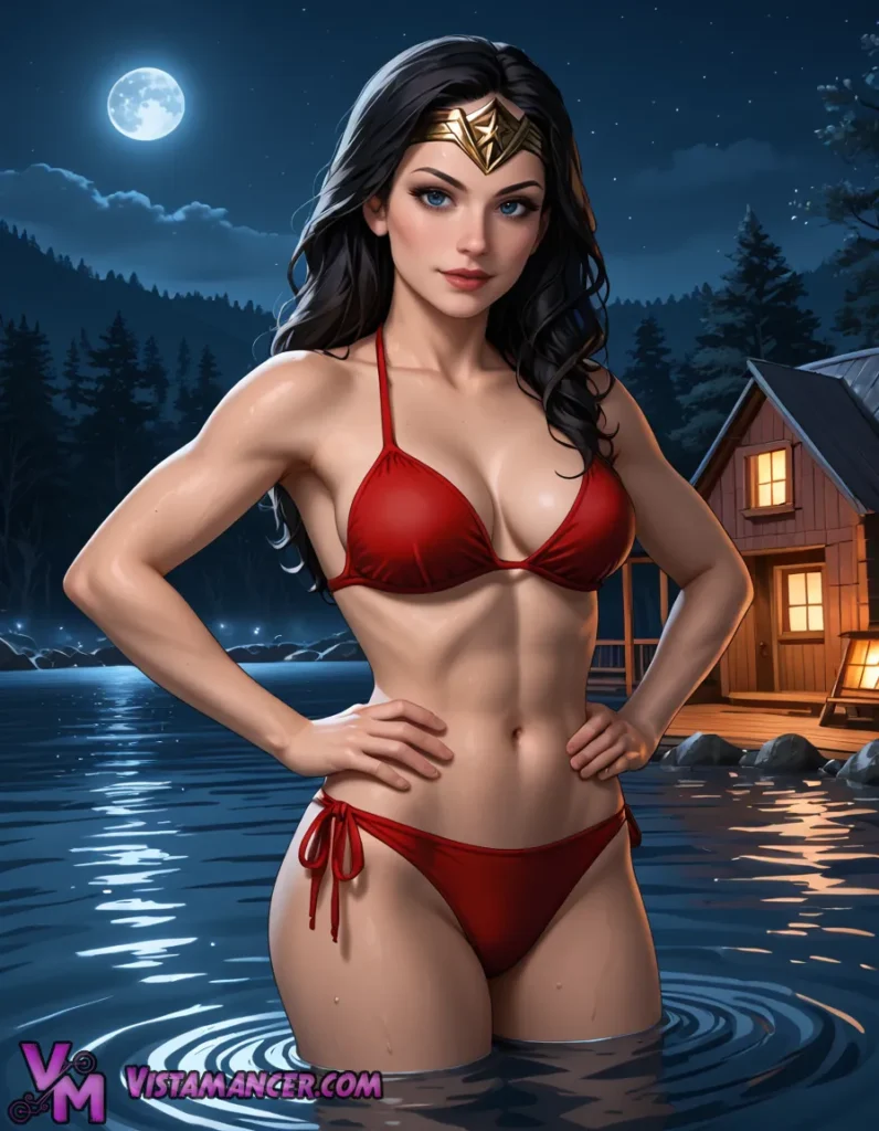 Wonder Woman Under the Moonlight - Vistamancer AI Art