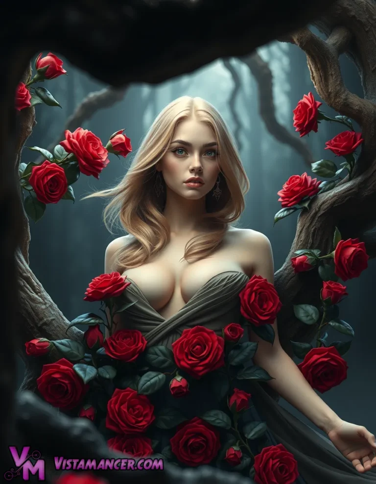 Thorns of Grace: The Enchanted Rose Maiden - Vistamancer AI Art