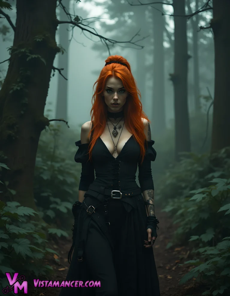 Mysterious Redhead Haunts the Enchanted Forest - Vistamancer AI Art