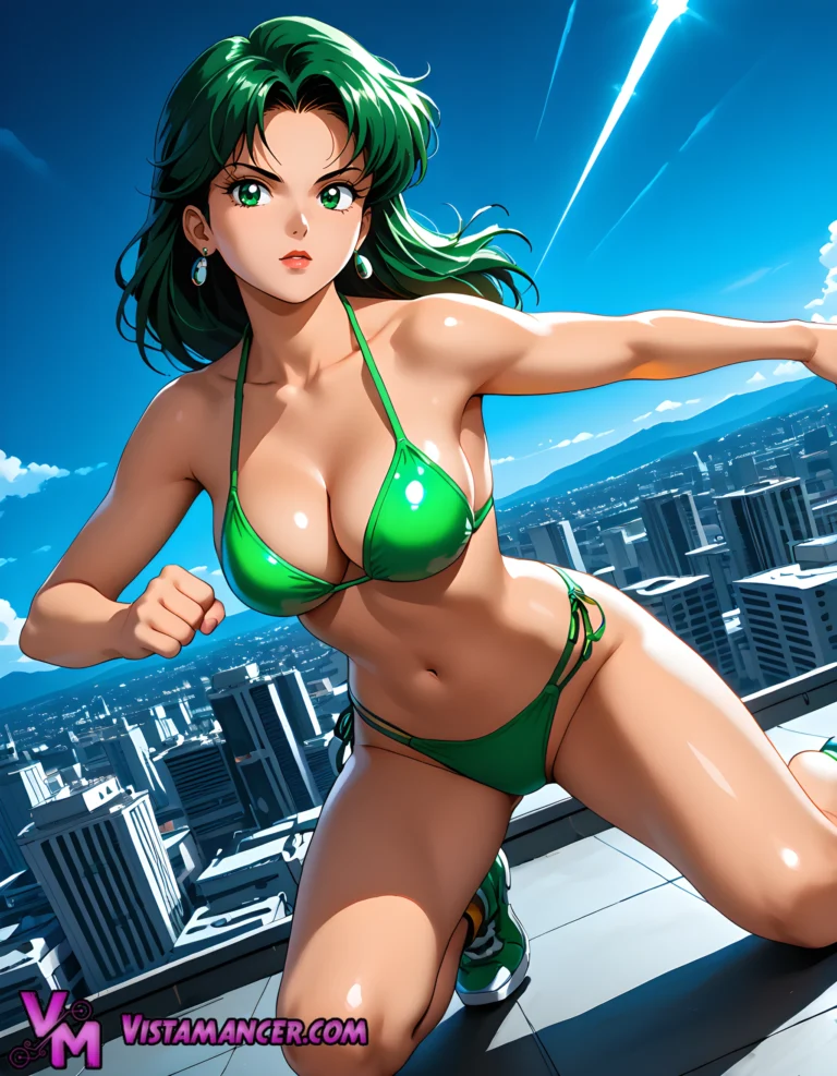 Emerald Warrior Rises in the Starlit Ruins - Vistamancer AI Art