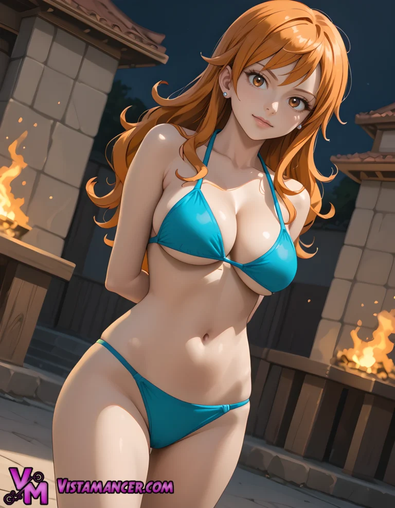 Moonlit Beauty in a Blue Bikini - Vistamancer AI Art