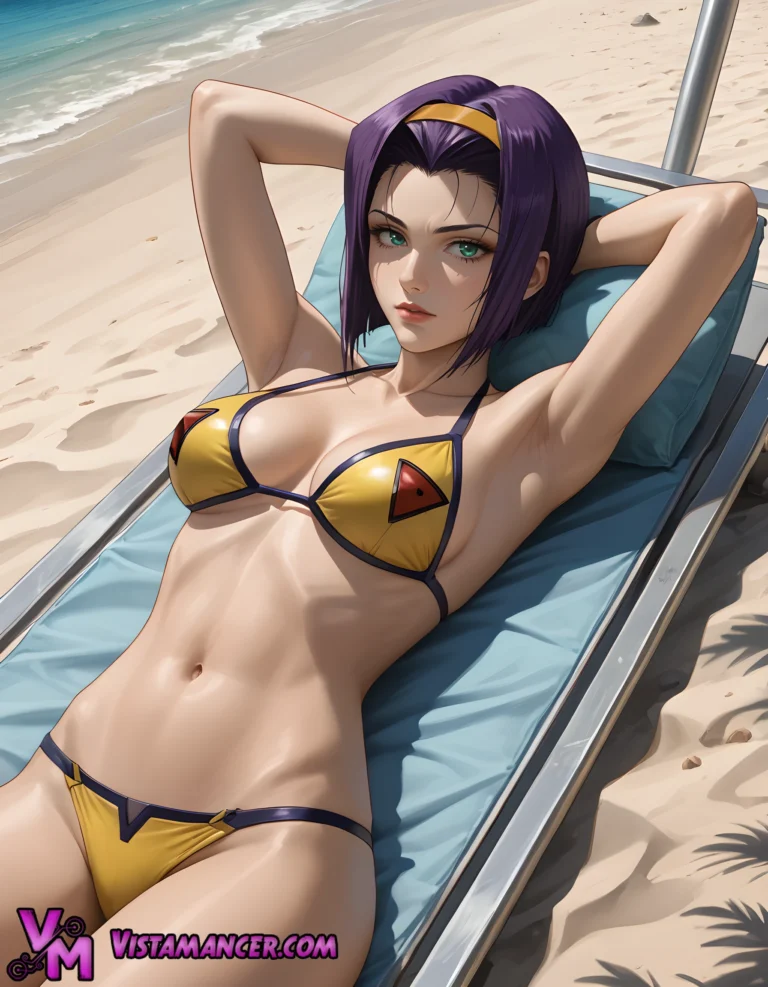 Faye Valentine Relaxing by the Shore - Vistamancer AI Art