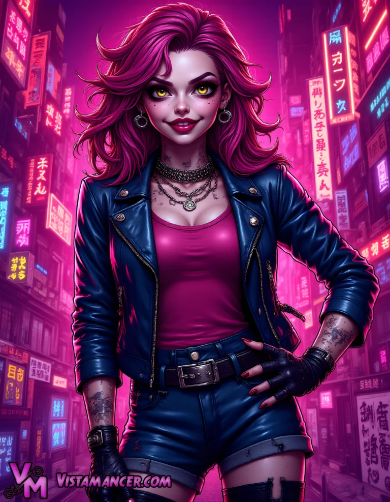 Neon Rebel Under the City Lights - Vistamancer AI Art