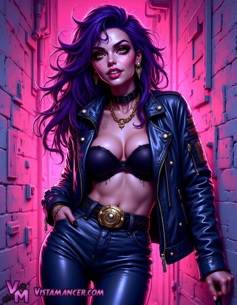 Dark Siren in the Neon Alley - Vistamancer AI Art