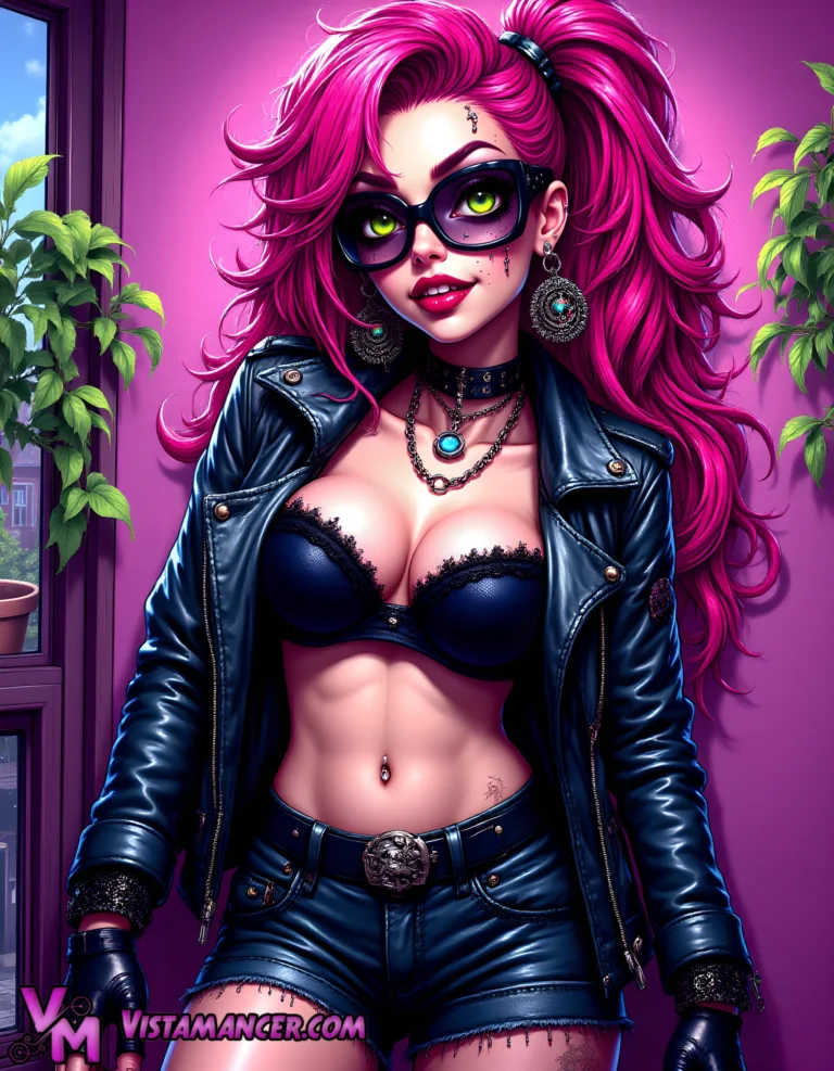 Electric Beauty with a Rebel’s Smile - Vistamancer AI Art