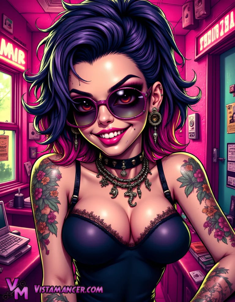 Neon Temptress of the Pink Parlor - Vistamancer AI Art