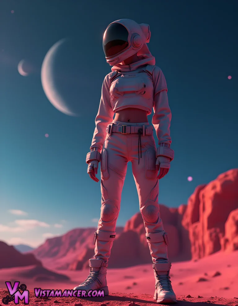 Cosmic Explorer on a Crimson Frontier - Vistamancer AI Art