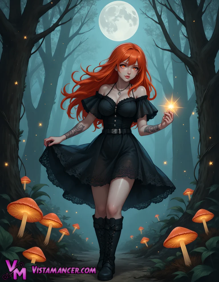 Midnight Sorceress of the Starlit Abyss - Vistamancer AI Art
