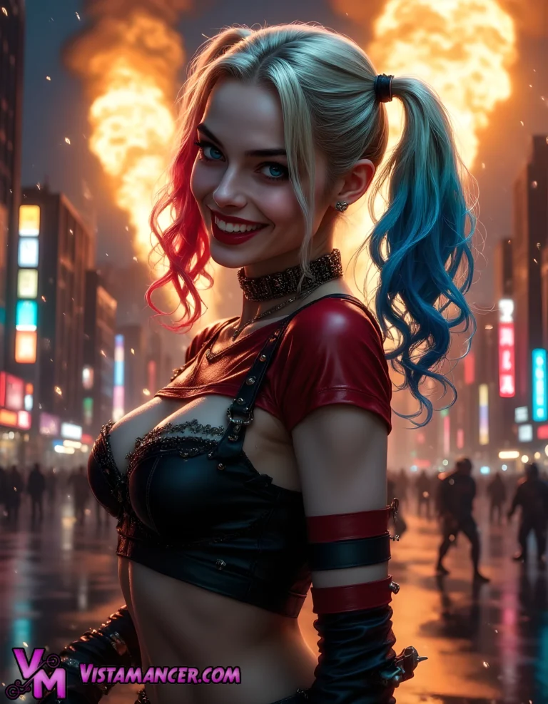 Harley’s Chaos Amid the Flames - Vistamancer AI Art